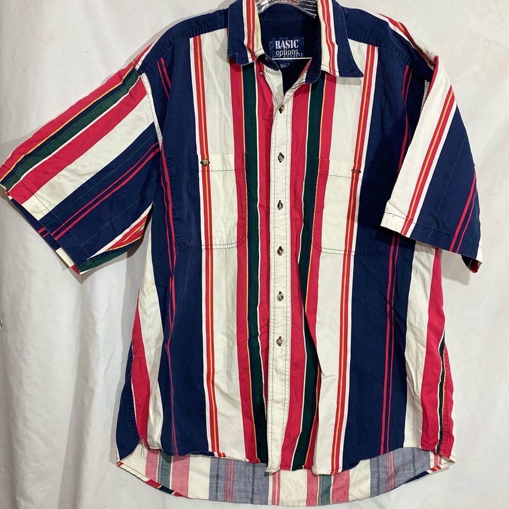 Basic Editions Men's Multicolor Striped Button Down Shirt